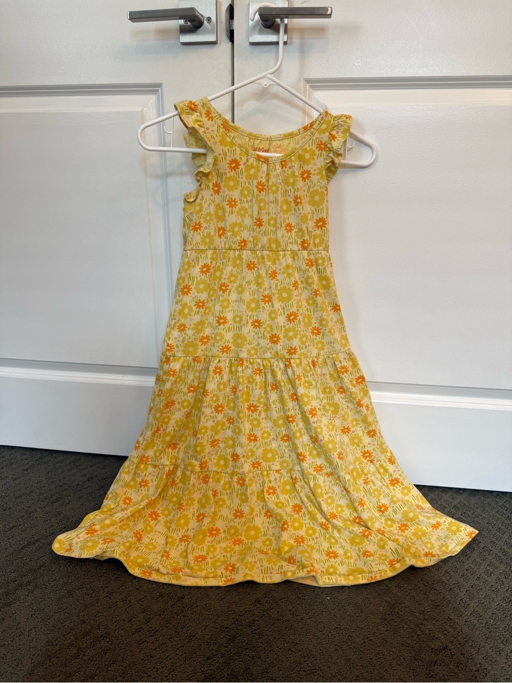 Cat & Jack Yellow Floral Casual Dress with Pink & Orange Accents